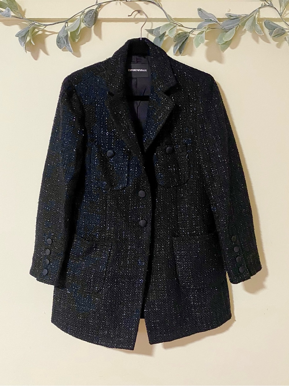 Emporio Armani Black Tweed Longline Blazer